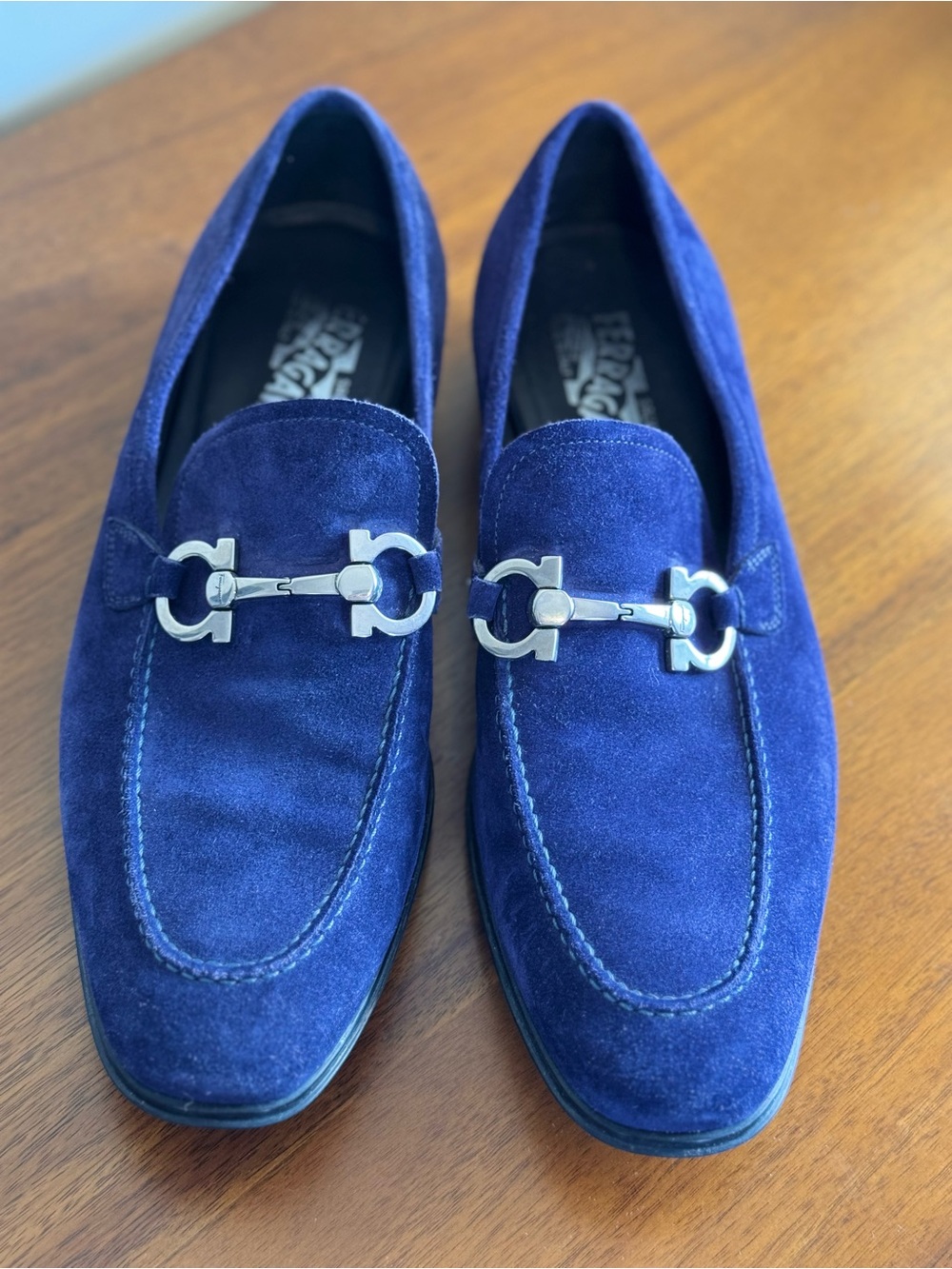 Salvatore Ferragamo Blue Suede Gancini Bit Loafers - Size 9 D